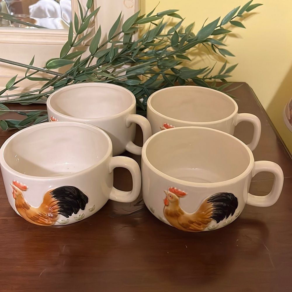 Vintage Otagirl Ceramic Rooster Soup Bowls Bundle‎ Of 4